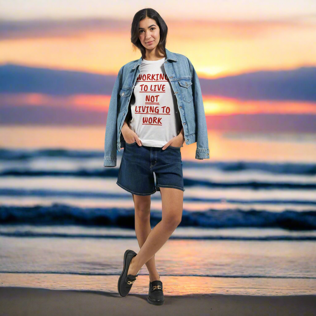 WORKING TO LIVE NOT LIVING TO WORK.Premium Unisex Crewneck T-shirt | Bella + Canvas 3001