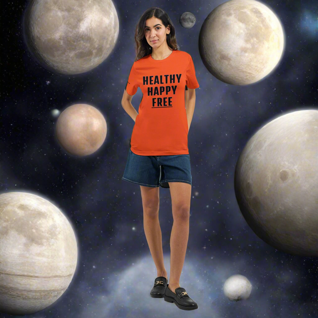 HEALTHY HAPPY FREE.Premium Unisex Crewneck T-shirt | Bella + Canvas 3001