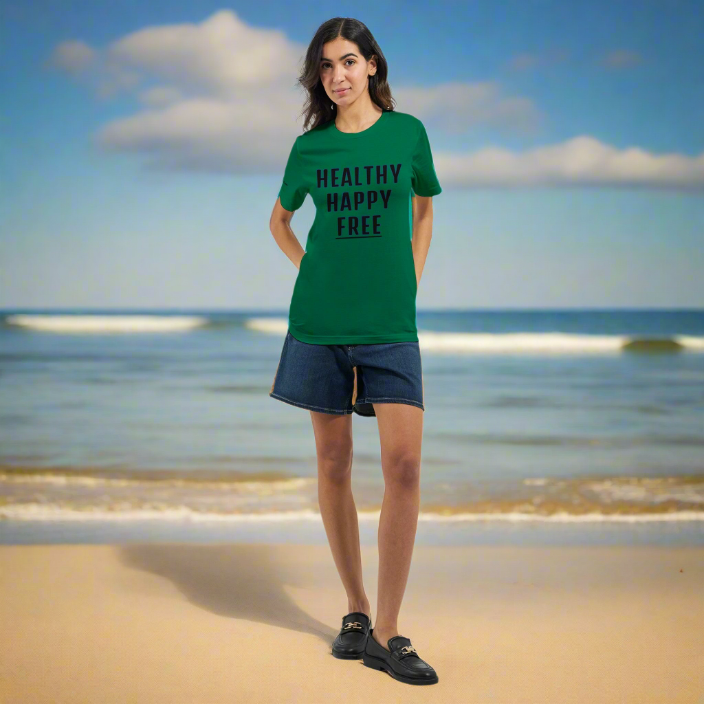 HEALTHY HAPPY FREE.Premium Unisex Crewneck T-shirt | Bella + Canvas 3001